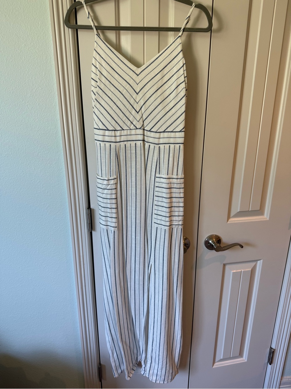 Monteau White Maxi Dress with Navy Stripes